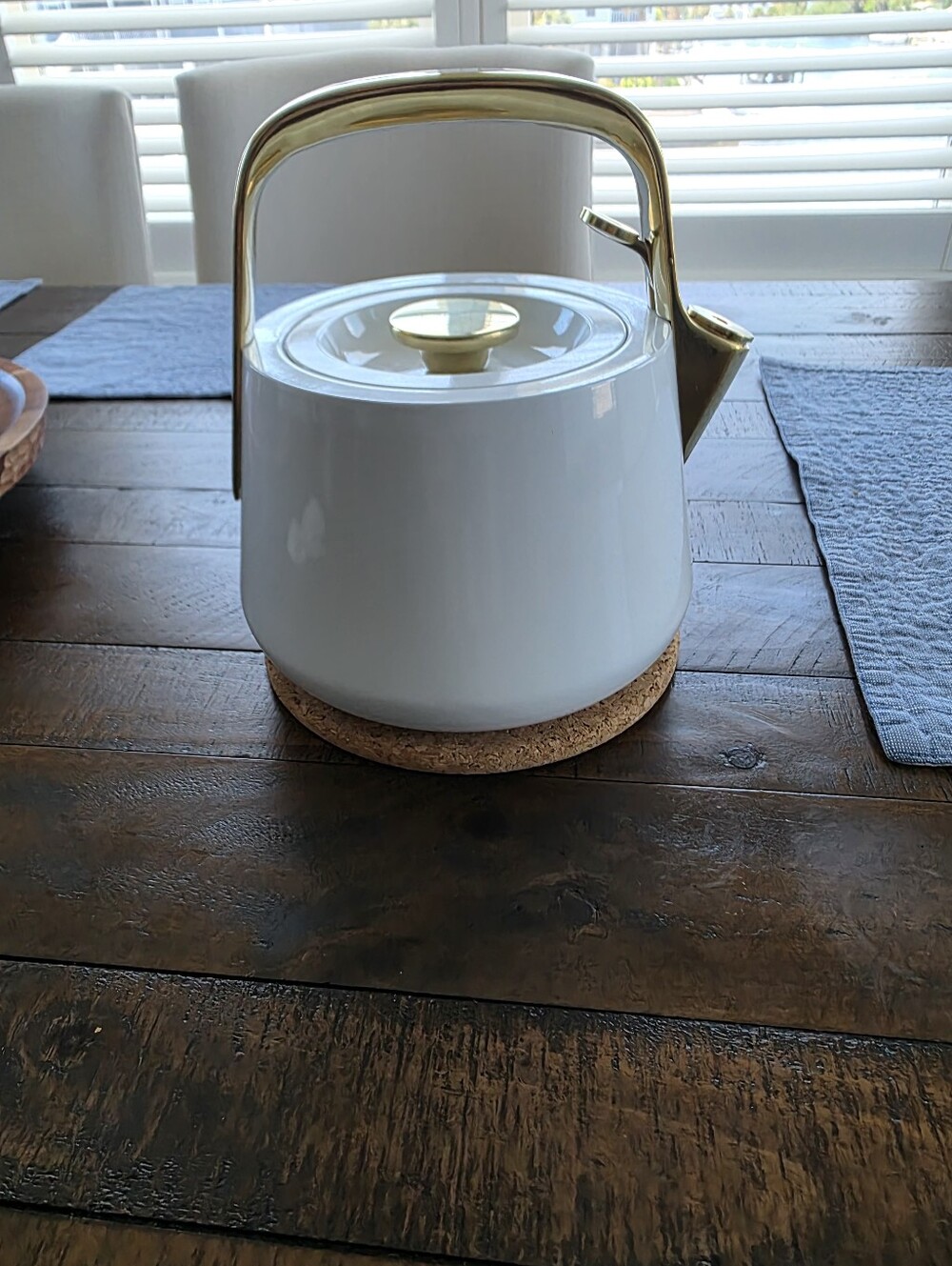 Caraway Iconic White And Gold Whistling Ceramic Tea Kettle Tea Pot
